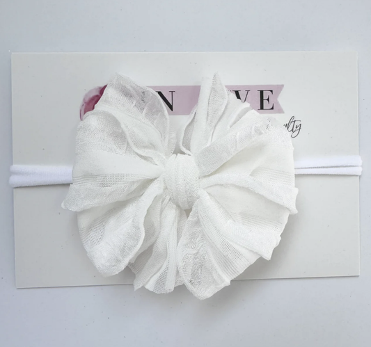 In Awe Skinny Mini Ruffled Headband- Off White