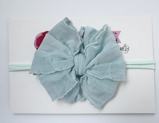 In Awe Skinny Mini Ruffled Headband- Seafoam
