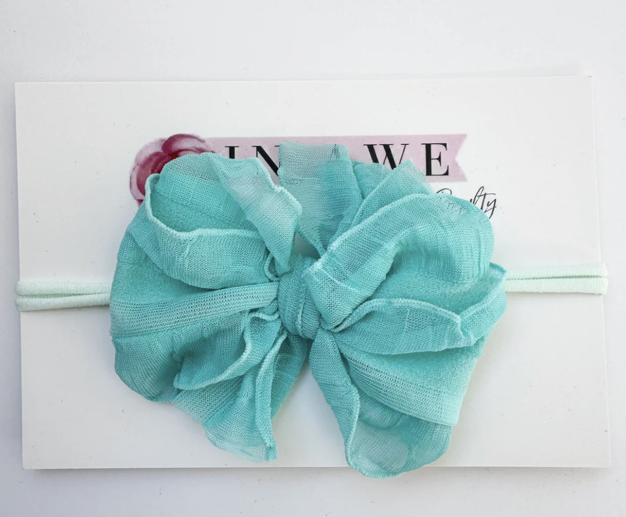 In Awe Skinny Mini Ruffled Headband- Cool Mint