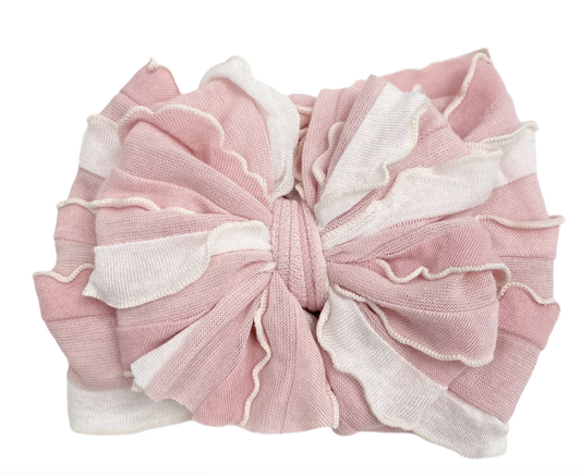 In Awe Ruffled Headband- Tickled Pink Stripe