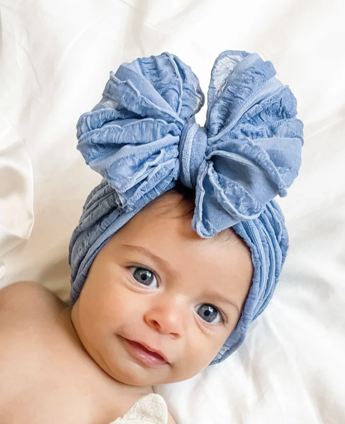 In Awe Ruffled Headband- Denim