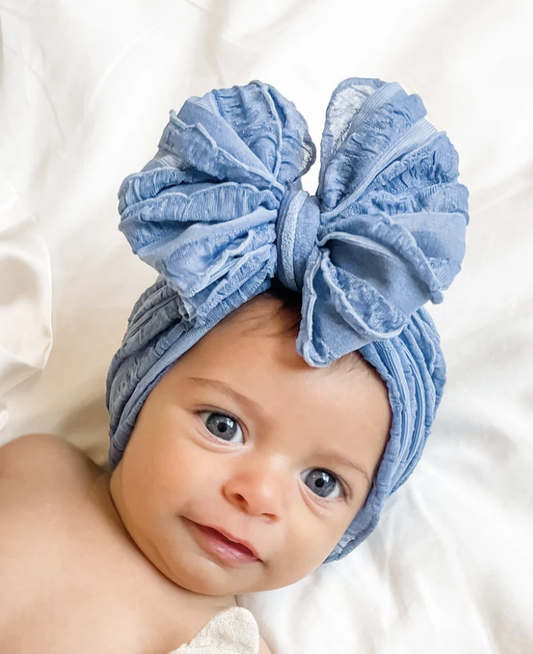 In Awe Ruffled Headband- Denim