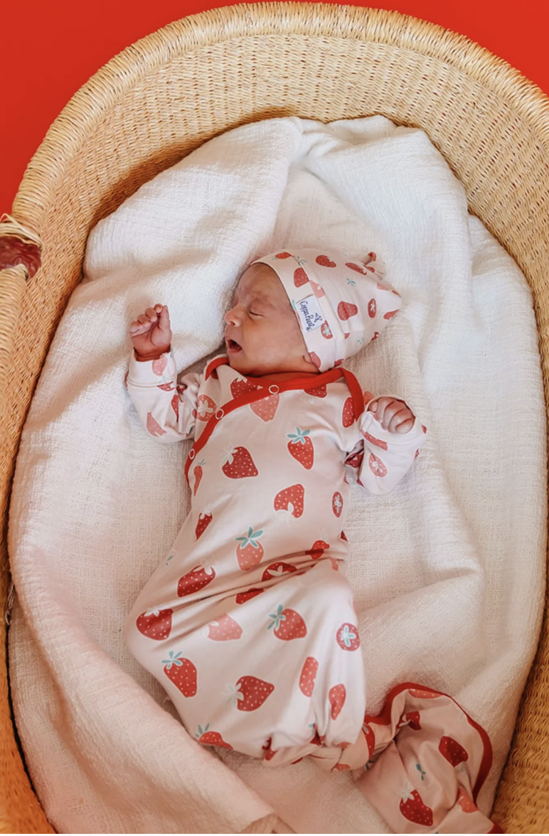 Copper Pearl Newborn Knotted Gown- Strawberry
