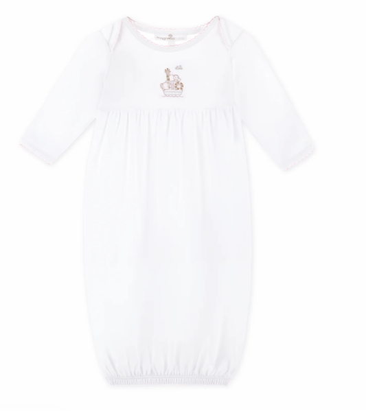 Noah's Ark Hand-Embroidered Gathered Gown - Pink