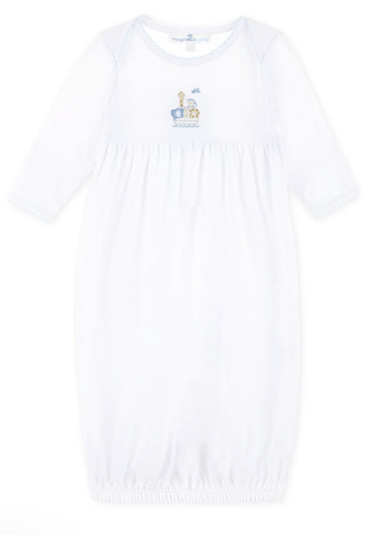 Noah's Ark Hand-Embroidered Gathered Gown - Light Blue