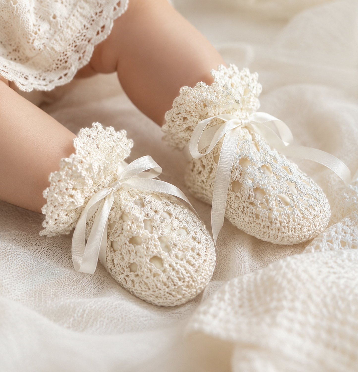 Marion's Child White Crochet Booties (0/3M)
