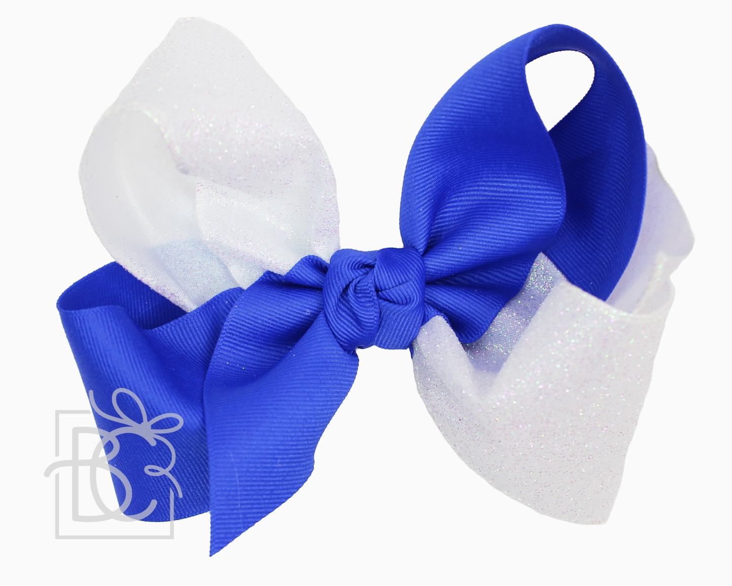 Collegiate Glitter & Grosgrain Crisscross Bow Electric Blue 5.5"