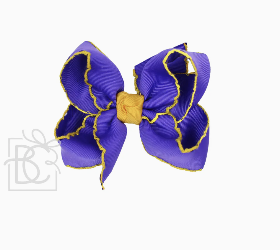 Crochet Edge Bow Purple & Yellow Gold 3.5"
