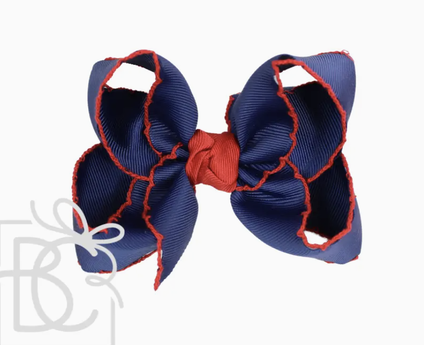Crochet Edge Bows Red & Navy 4.5"