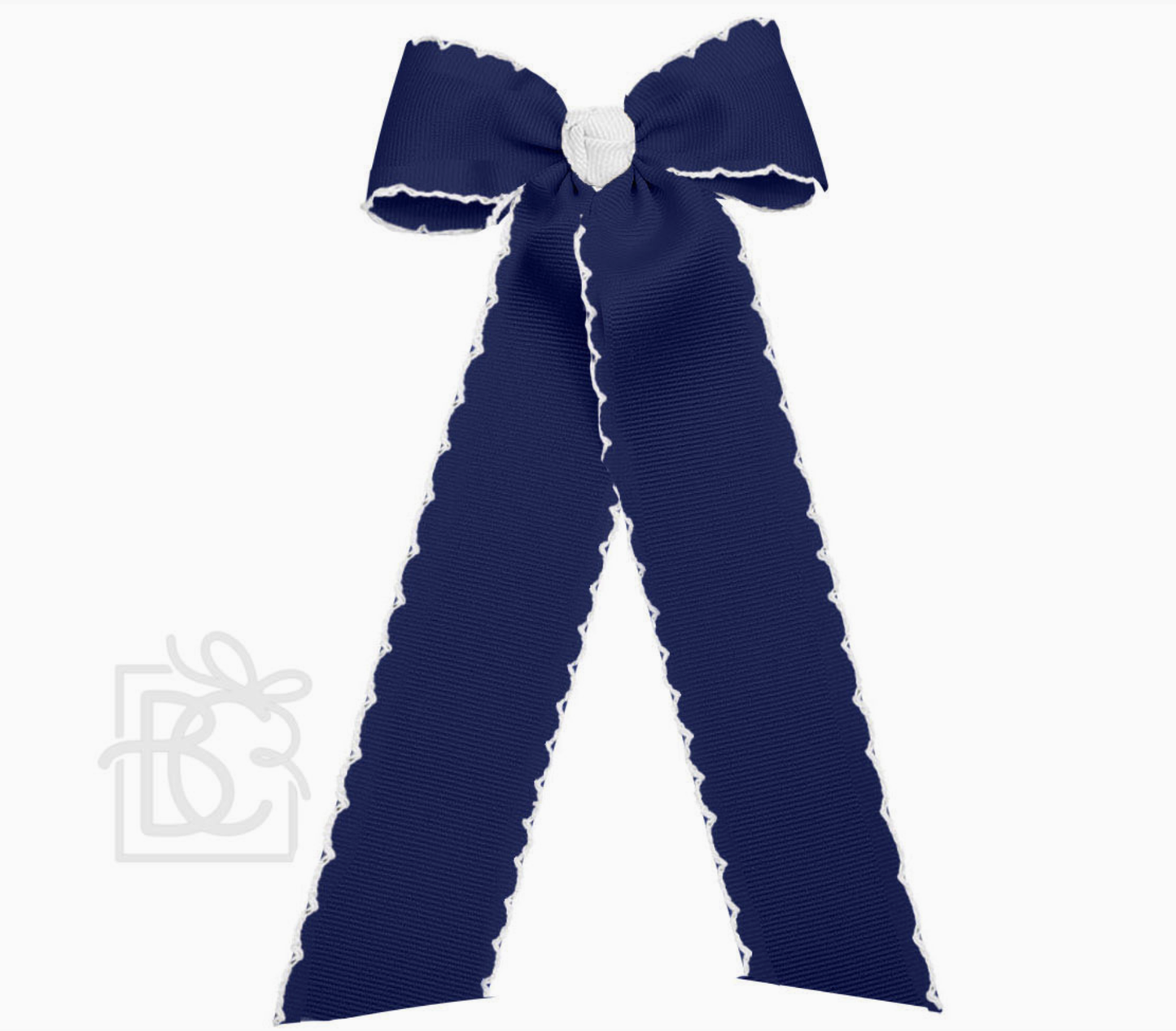 Moonstitch Two Tone Flay Bow Streamer Navy & White - 4.5"