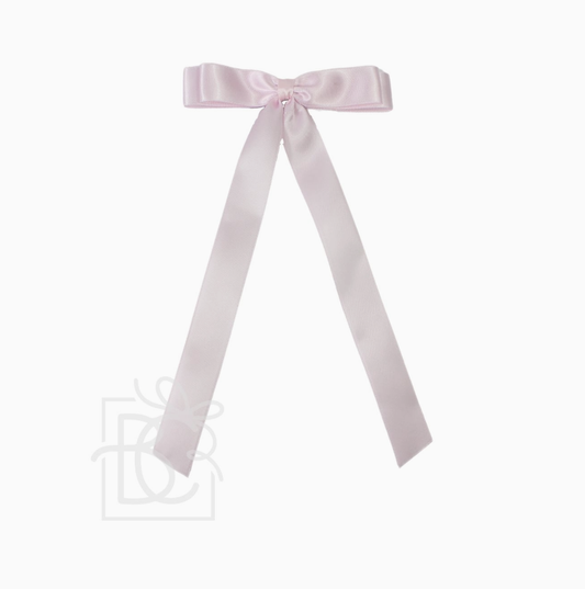 7/8" Satin Layered Tail Bow On Alligator Clip Powder Pink
