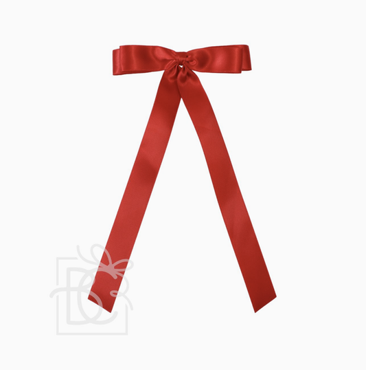 7/8" Satin Layered Tail Bow on Alligator Clip Red