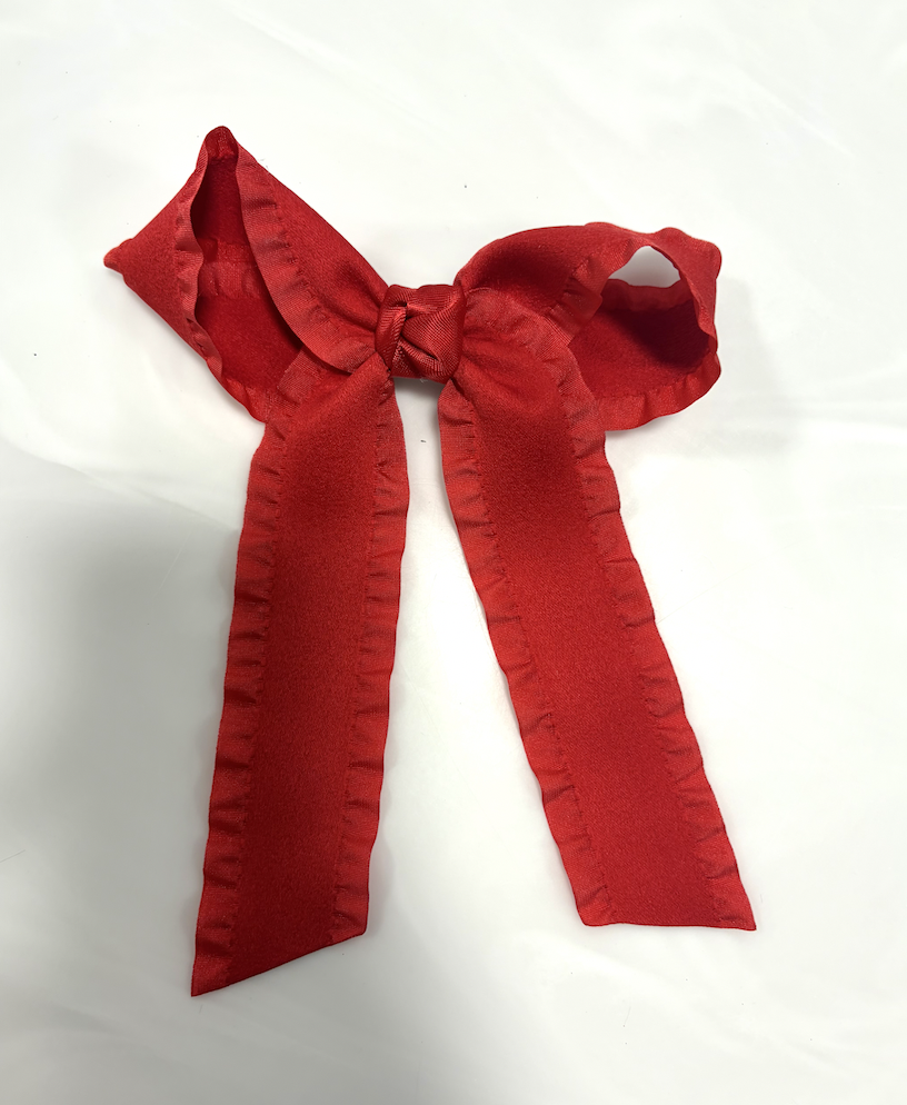Double Ruffle Tail Bow on Alligator Clip - Red