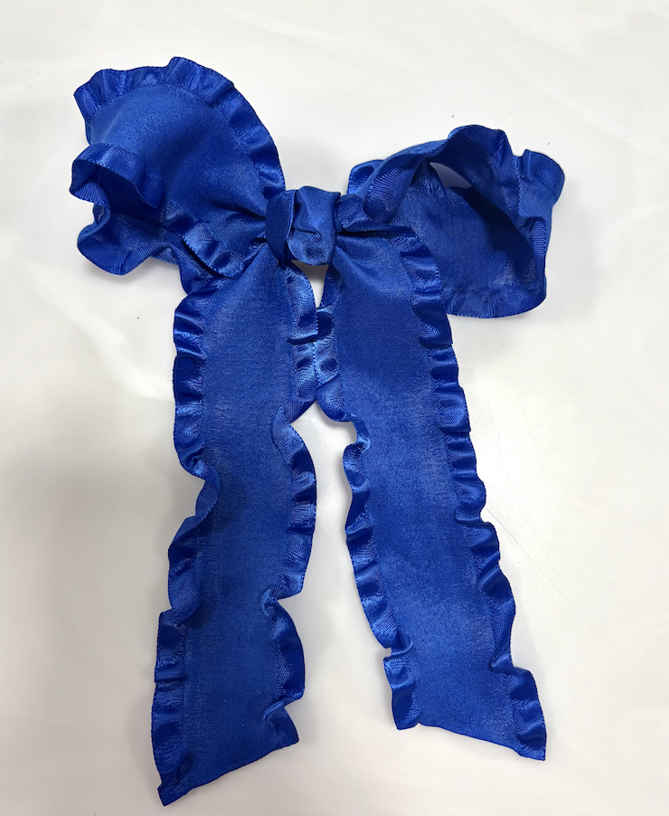 Double Ruffle Tail Bow on Alligator Clip - Royal Blue