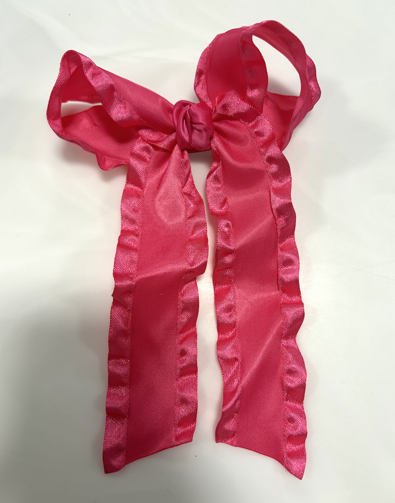 Double Ruffle Tail Bow on Alligator Clip - Pink