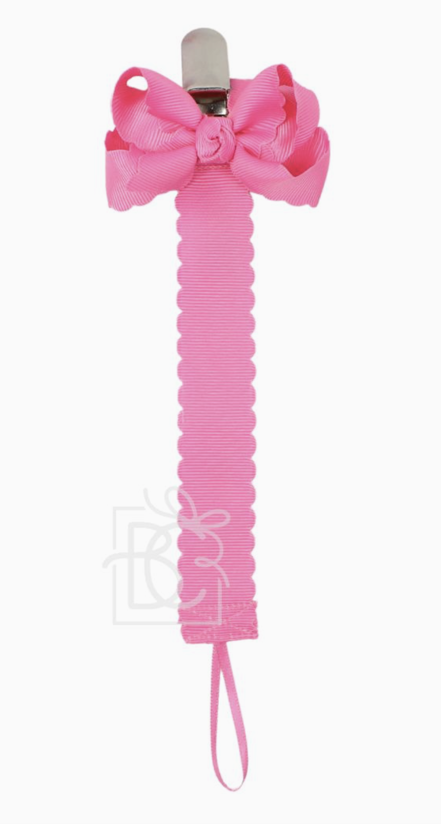 Scalloped Grosgrain Pacifier Clip w/ Detachable Bow - Hot Pink
