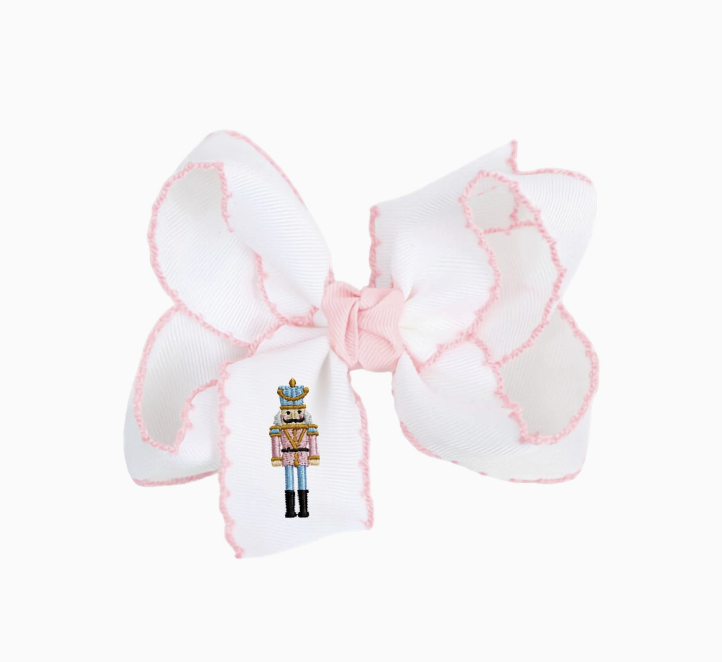 Embroidered Nutcracker Crochet Edge Hair Bow