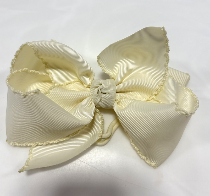 1/4"Pantyhose Headband w/ Crochet Edge Hair Bow - Antique White