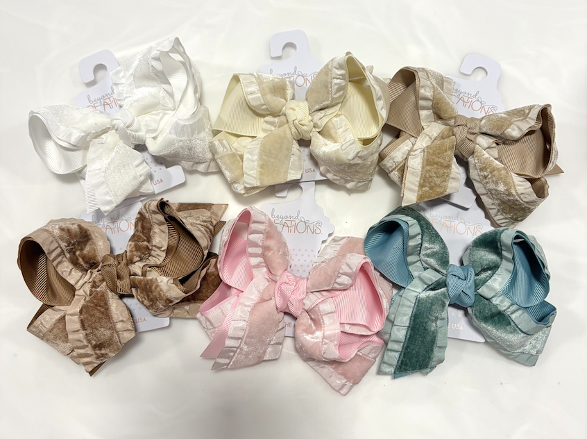 Large Double Ruffle Velvet/Grosgrain Layered Hair Bow