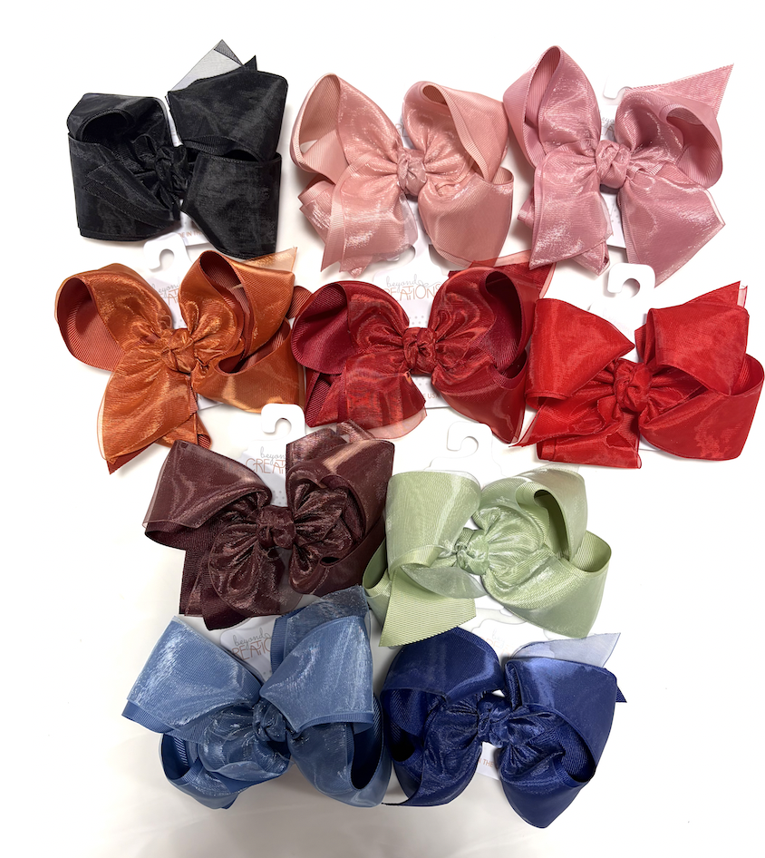 Extra Large Layered Organza/Grosgrain Bow On Clip