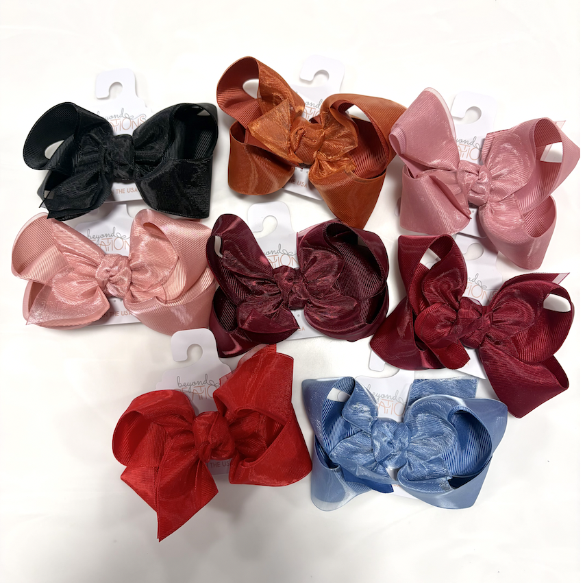 Large Layered Organza/Grosgrain Bow on Clip