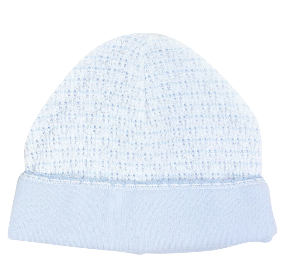 Paty KniT Pinstripe Saylor Beanie with Pima Trim Blue w/Blue