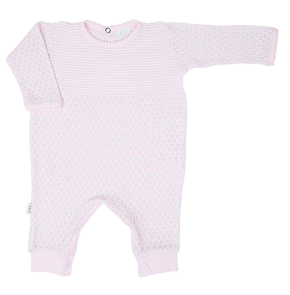 Paty Knit Solid Color Romper with Pima Trim Pink w/Pink