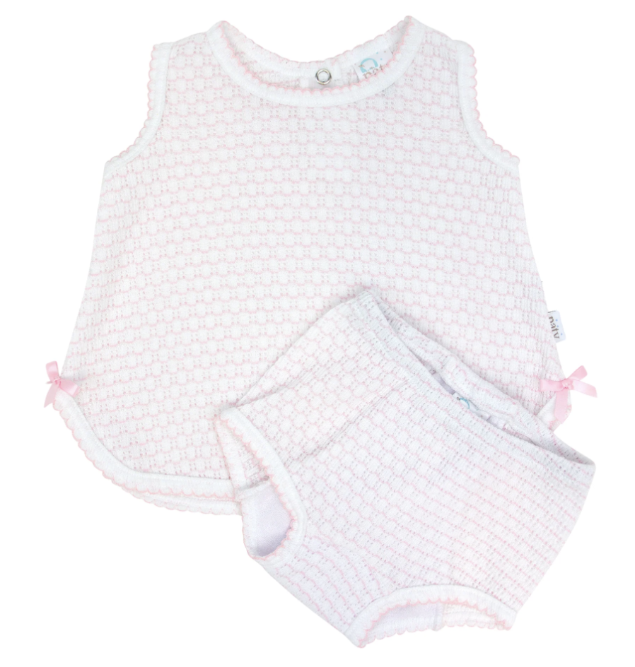 Paty Knit Pinstripe Sleeveless Diaper Set Pink