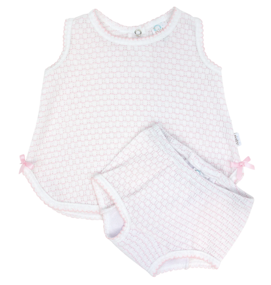 Paty Knit Pinstripe Sleeveless Diaper Set Pink