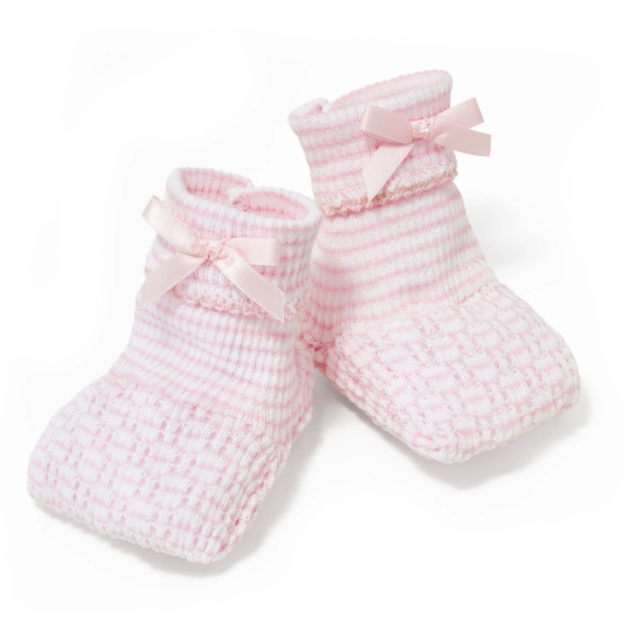 Paty Knit Solid Color Booties Pink w/Bow