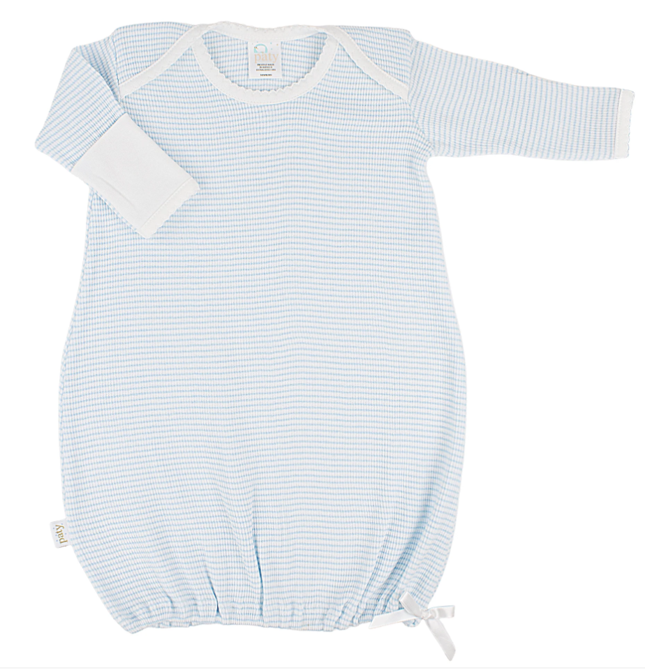 Paty Rib Knit Overlap Shoulder Gown Blue w/White