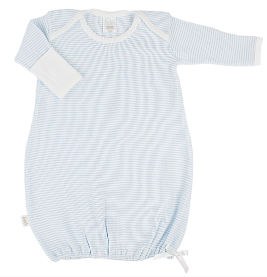 Paty Rib Knit Overlap Shoulder Gown Blue w/White