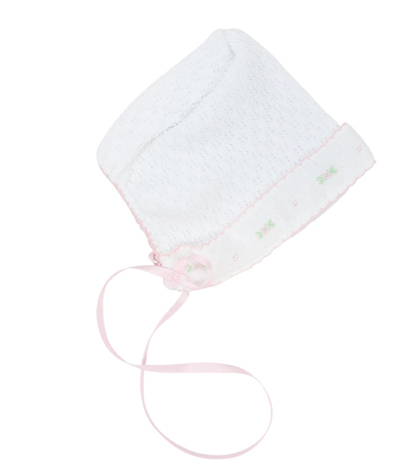Paty Knit Bonnet with Swiss Floral Trim