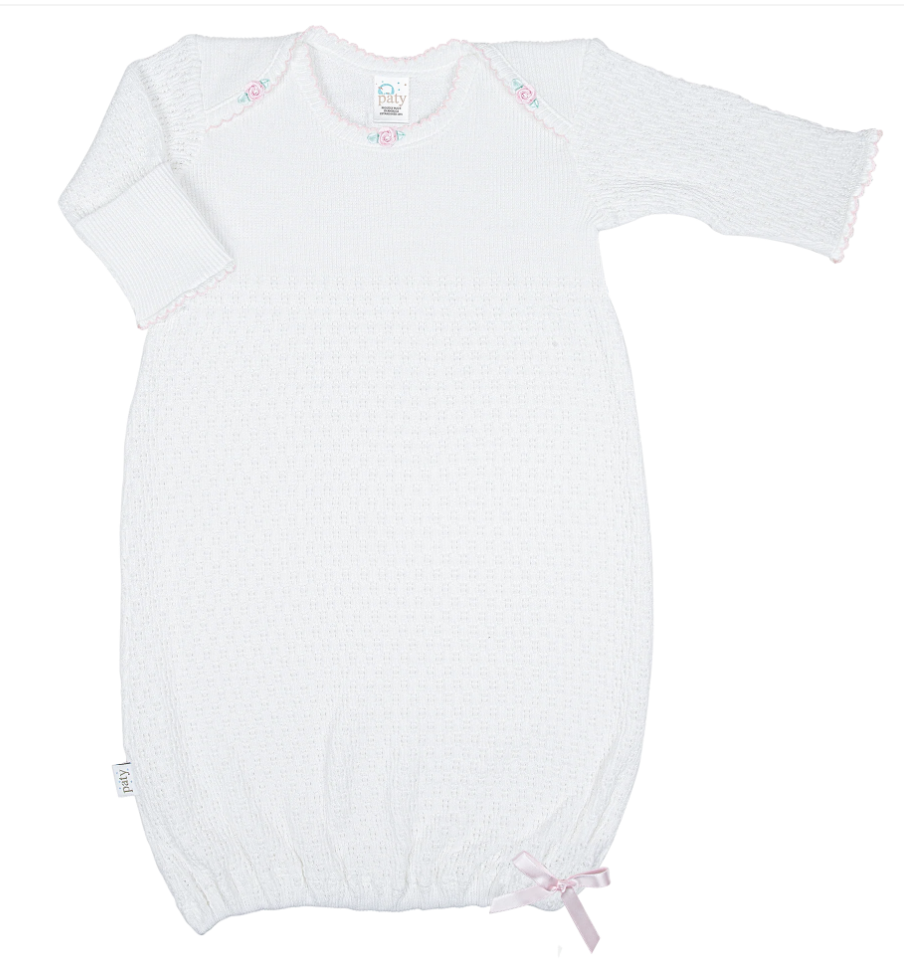 Paty Knit Overlap Shoulder Gown with Rosettes Pink