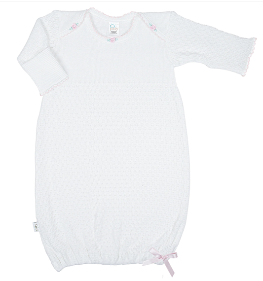 Paty Knit Overlap Shoulder Gown with Rosettes Pink