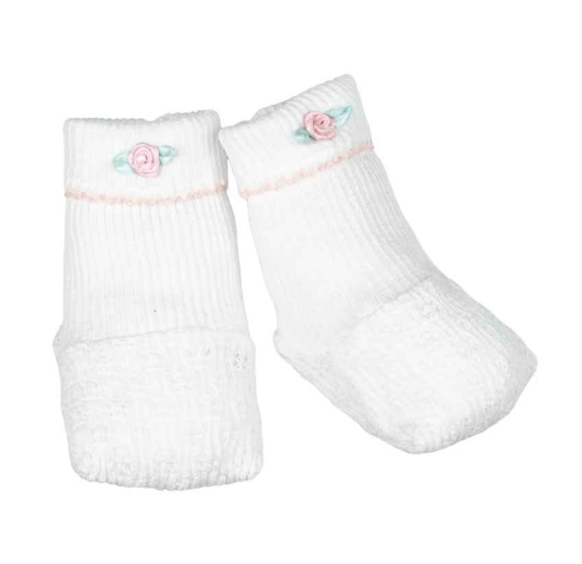 Paty Knit Booties with Rosettes Pink