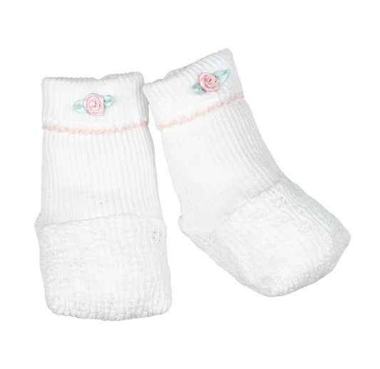 Paty Knit Booties with Rosettes Pink