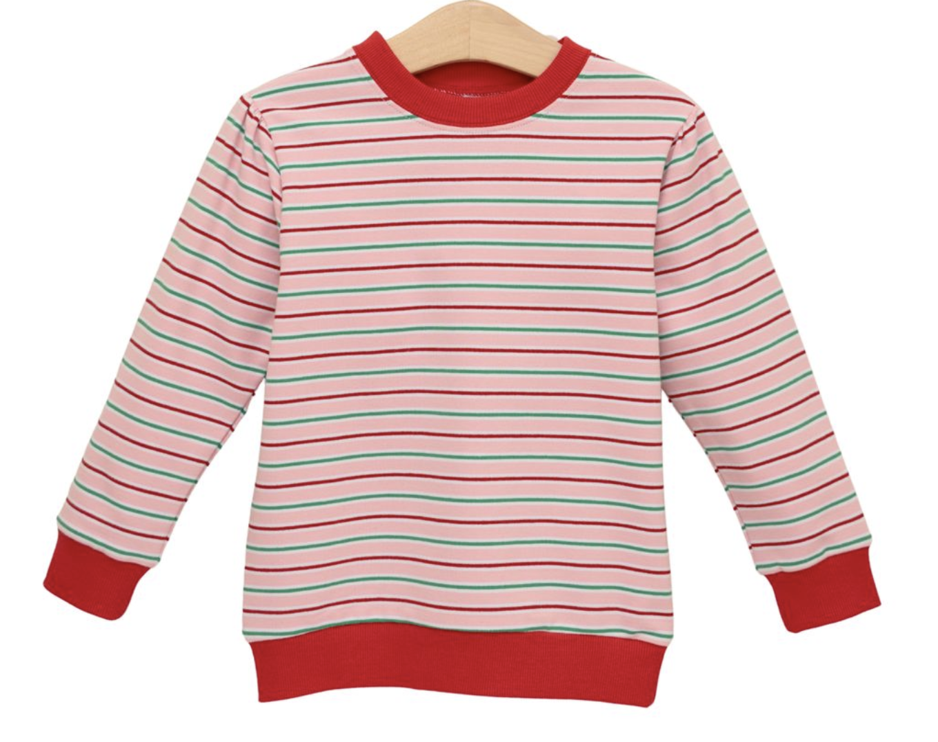 Trotter Street Kids French Terry Pullover-Merry & Bright Stripe Pink