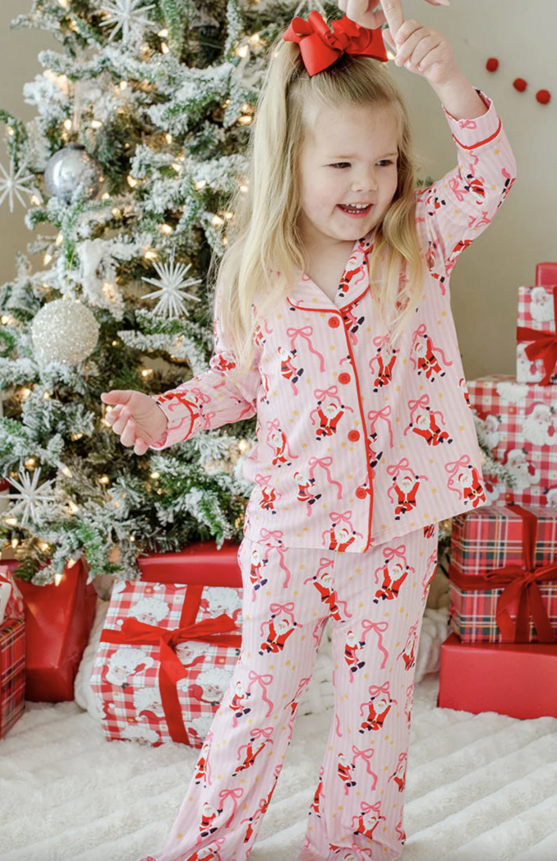 Caden Lane Girls' Christmas Two-Piece Flare Lounge Set | Jolly Ribbons