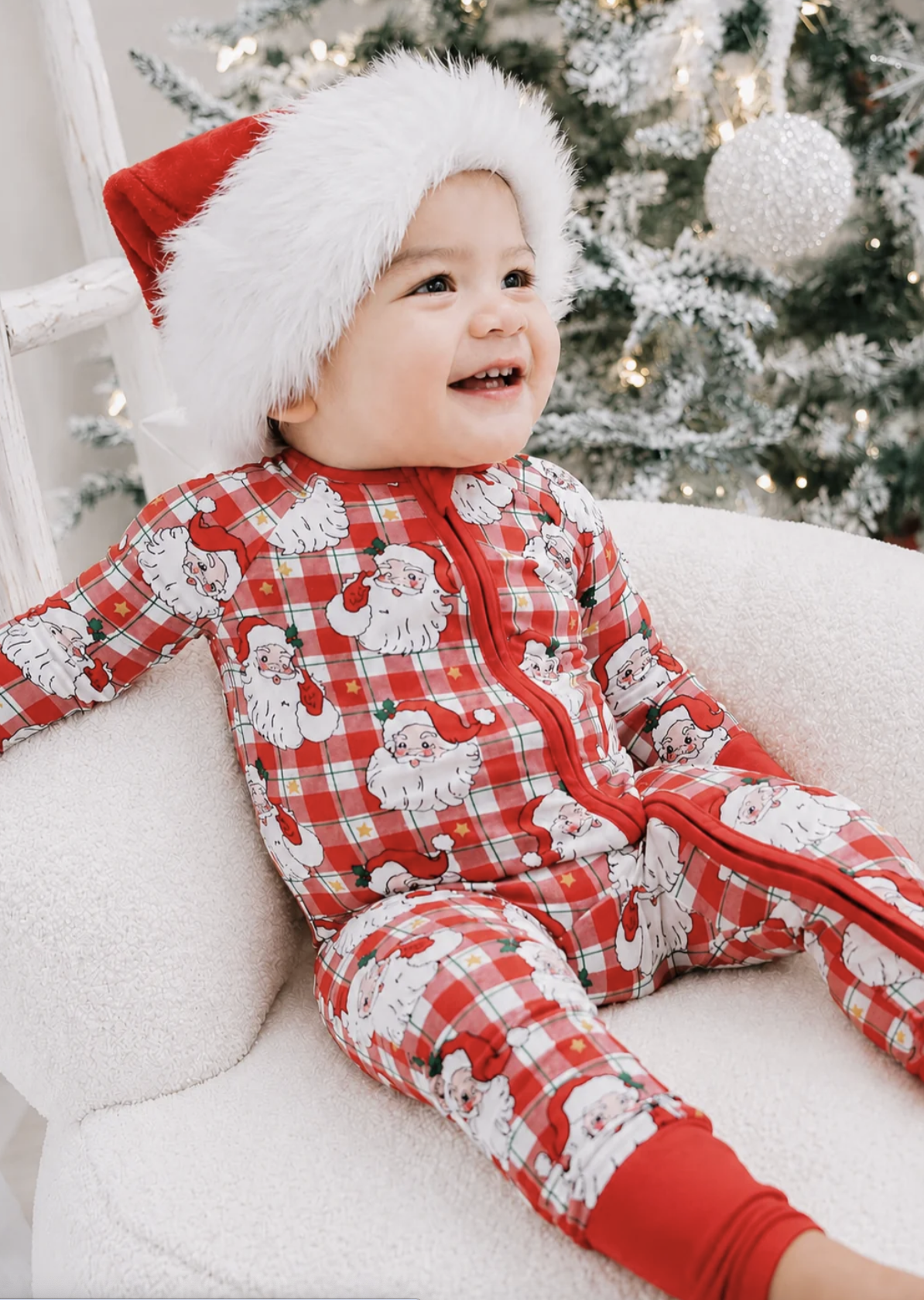 Caden Lane Christmas Bamboo Convertible Zipper Romper | Cozy Claus