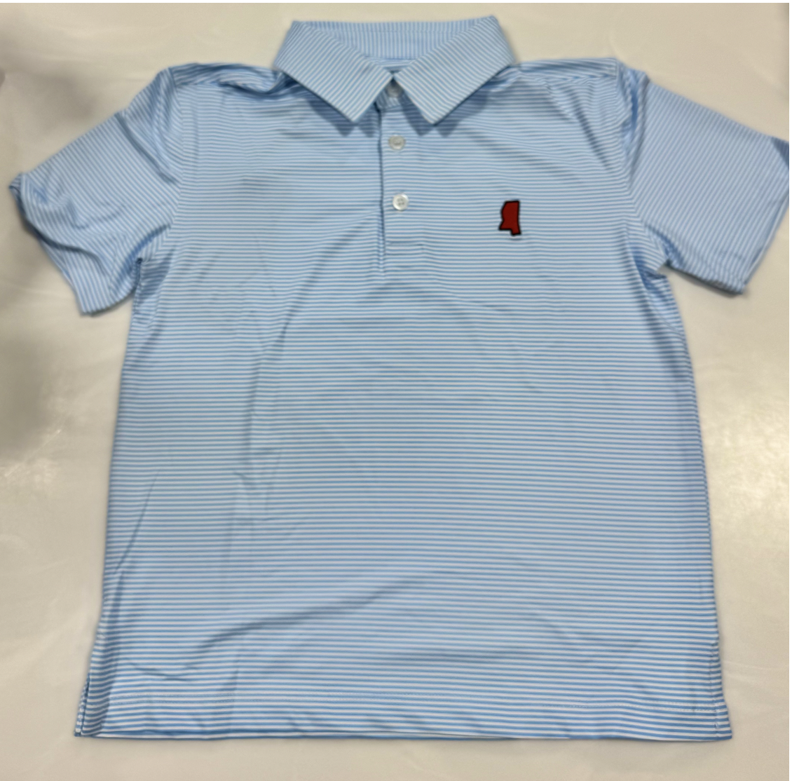 Meripex Micro Light Blue/White (MS Emb Red/Navy Outline) Polo