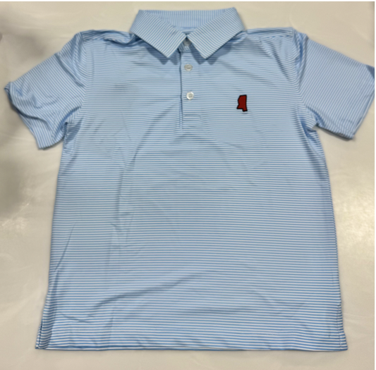 Meripex Micro Light Blue/White (MS Emb Red/Navy Outline) Polo