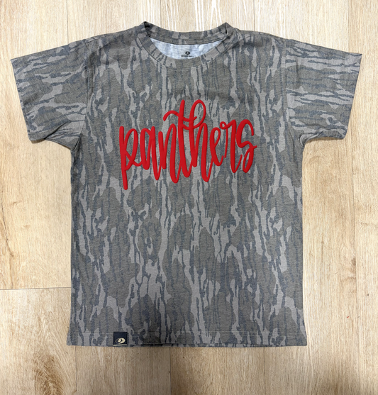 Mossy Oak Bottomland Puff Cursive Youth Shirt - Panthers