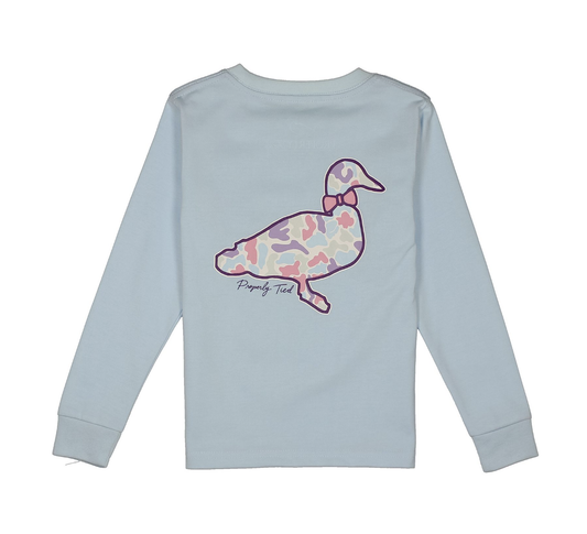 Properly Tied Girls Cotton Candy Camo Logo LS Periwinkle