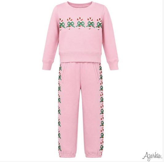 Azarhia Holiday Glitter Candy Cane Jogger Set