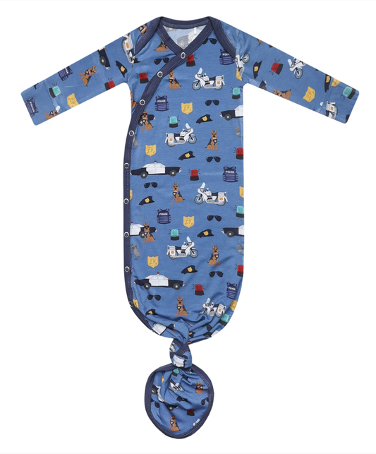 Copper Pearl Police Officer Bamboo Newborn Knotted Gown