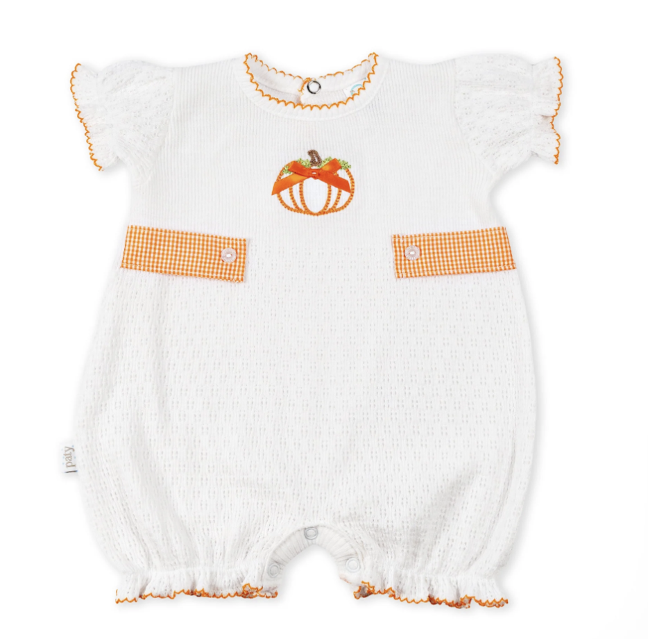 Paty Knit Ruffle Hem Bubble with Pumpkin Embroidery & Gingham Side Tabs