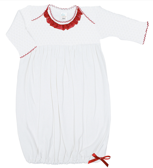 Paty Knit & Pima Overlap Shoulder Gown with Chiffon Trim-Red