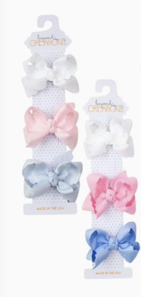 Beyond Creations 3 Pack - 3" Small Scalloped Edge Bow on Snap Clip