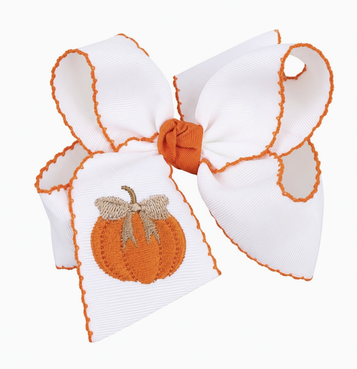 Beyond Creations Embroidered Bow Pumpkin Crochet Edge Bow 4.5"